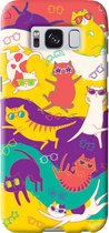 Samsung Galaxy S8 Telefoonhoesje - Premium Hardcase Hoesje - Dun en stevig plastic - Met Dierenprint - Kat - Geel