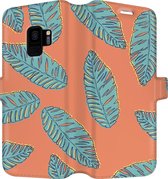 Samsung Galaxy S9 Telefoonhoesje - Portemonneehoesje  - Met pasjeshouder - Met Plantenprint - Tropische Blaadjes - Oranje