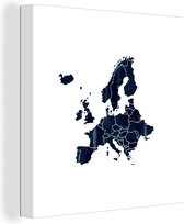 Peinture sur toile Carte Europe - Zwart - Wit - 20x20 cm - Décoration murale