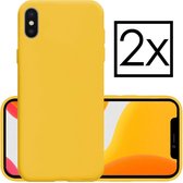 Hoes Geschikt voor iPhone X Hoesje Cover Siliconen Back Case Hoes - Geel - 2x