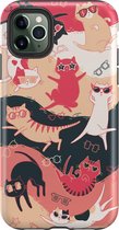 iPhone 11 Pro Hoesje - Dubbele Bescherming - Zacht + Hard Hoesje - Met Dierenprint - Kat - Zwart