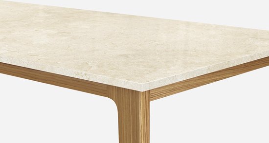 Marmeren Eettafel – Crema Marfil Beige (houten Onderstel) – 220 x 90 cm