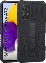 Voor Samsung Galaxy A72 5G / 4G Vanguard Warrior All Inclusive dubbele kleur schokbestendig TPU + pc-beschermhoes met houder (rotszwart)