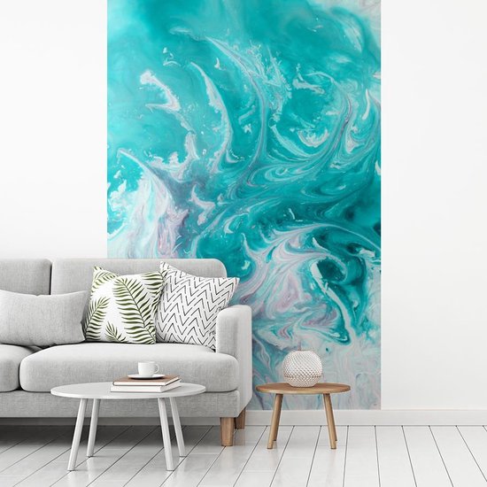 Papier peint - Papier peint photo Aquarelle - Peinture à l'huile - Turquoise - Wit - Largeur 180 cm x Hauteur 280 cm