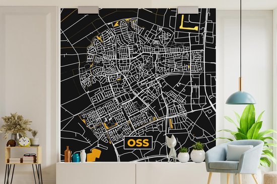 Behang - Fotobehang Kaart - Oss - Goud - Zwart - Breedte 220 cm x hoogte 220 cm