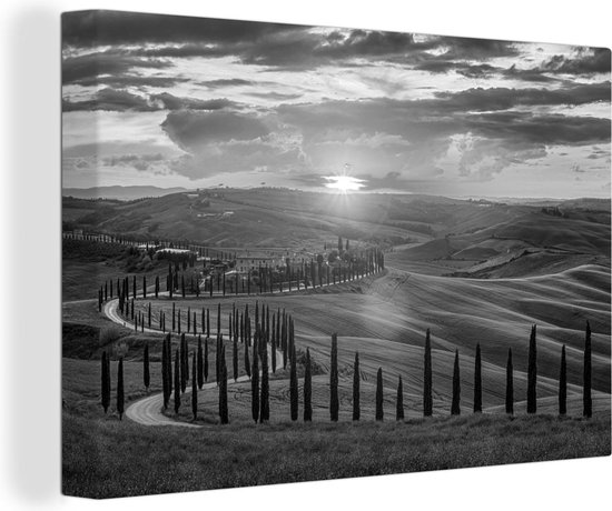 Canvas Schilderij Italië - Zwart - Wit - Toscane - 30x20 cm - Wanddecoratie