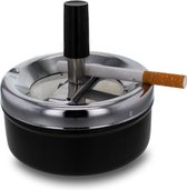 Ronde draaiasbak/drukasbak zwart/chroom 9,5 cm - Terrasasbak - Stormasbak