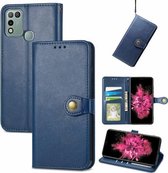 Voor Infinix Hot 10 Spelen Effen Kleur Lederen Gesp Telefoon Case met Lanyard & Fotolijst & Kaartsleuf & Portemonnee & Stand Functie (Blauw)