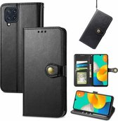 Voor Samsung Galaxy M32 Effen Kleur Lederen Gesp Telefoon Case Met Lanyard & Fotolijst & Kaartsleuf & Portemonnee & Stand Functie (Zwart)