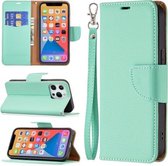 Litchi-textuur Pure kleur horizontale flip-lederen hoes met houder & kaartsleuven & portemonnee & lanyard voor iPhone 13 Pro (groen)