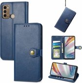 Voor Motorola G60 Effen Kleur Lederen Gesp Telefoon Case met Lanyard & Fotolijst & Kaartsleuf & Portemonnee & Stand Functie (Blauw)