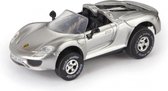 speelgoedauto Porsche 918 Spyder pull-back 1:60 zilver