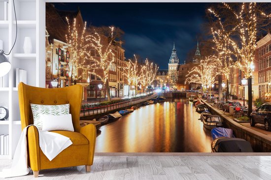 Papier Peint - Papier Papier peint photo Lumière - Nuit - Amsterdam - Largeur 360 cm x hauteur 240 cm
