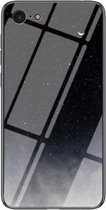 Sterrenhemel geschilderd gehard glas TPU schokbestendig beschermhoes voor iPhone SE 2020/8/7 (Starry Sky Crescent)