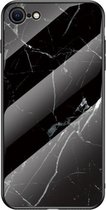 Voor iPhone SE 2020 Marble Pattern Glass + TPU beschermhoes (zwart)