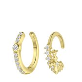 Zilveren goldplated set van 2 earcuffs zirkonia