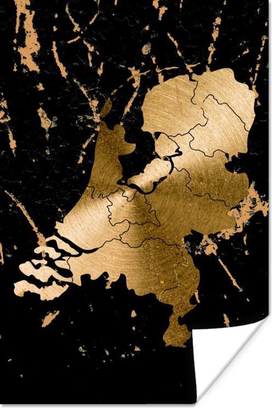 Poster Landkaart Nederland - Europa - Goud - 20x30 cm