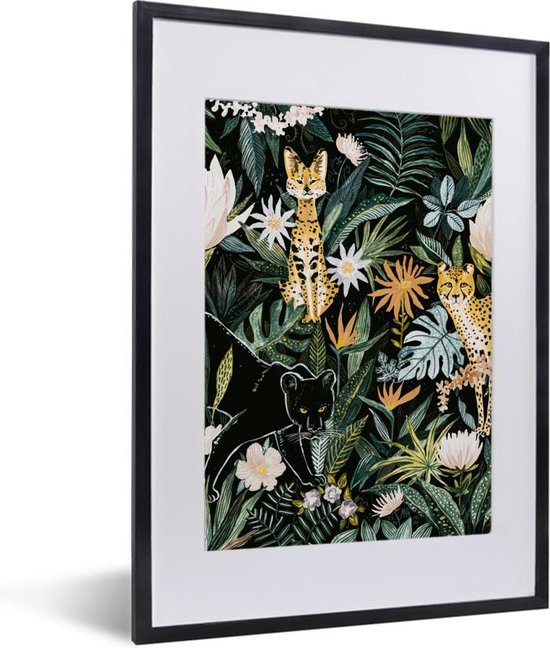 Fotolijst incl. Poster - Jungle - Planten - Panter - 30x40 cm - Posterlijst
