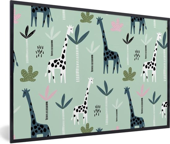 Fotolijst incl. Poster - Giraffe - Boom - Groen - 90x60 cm - Posterlijst