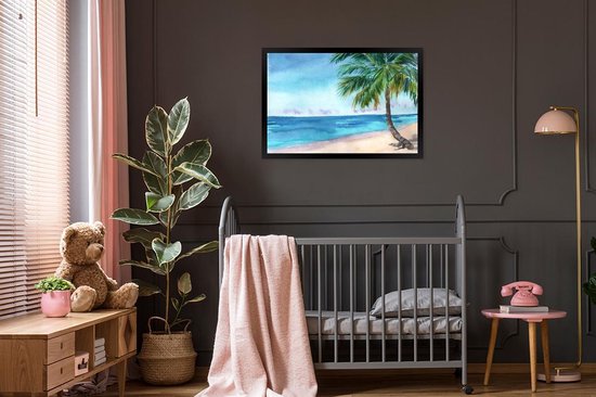 Cadre photo avec affiche - Plage - Palmier - Mer - 90x60 cm - Cadre pour affiche