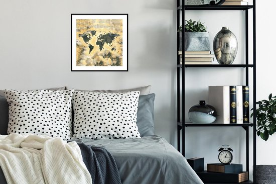 Poster in lijst - Fotolijst 40x40 cm - Posters - Wereldkaart - Vintage - Kranten - Posterlijst zwart - Decoratie - Wanddecoratie woonkamer - Muurdecoratie slaapkamer
