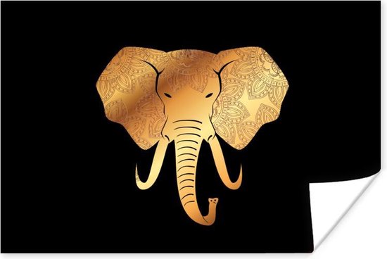 Poster Olifant - Kop - Goud - Patroon - 90x60 cm