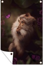 Tuindecoratie Aap - Vlinder - Jungle - 40x60 cm - Tuinposter - Tuindoek - Buitenposter