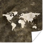 Affiche Wereldkaart - Rétro - Or - 75x75 cm