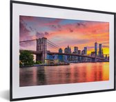 Affiche avec cadre New York - Soleil - Pont de Brooklyn - 40x30 cm