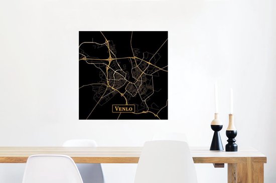 Poster Carte - Venlo - Or - Zwart - 50x50 cm