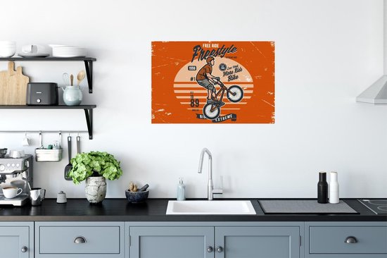 Poster Man - Fiets - Retro - 60x40 cm - Vaderdag cadeau - Geschenk - Cadeautje voor hem - Tip - Mannen
