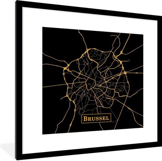 Cadre photo avec affiche - Carte - Bruxelles - België - Or - Zwart - 40x40 cm - Cadre pour affiche