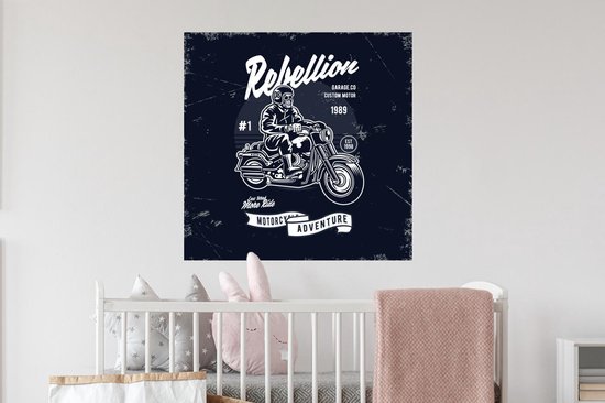 Muurstickers - Sticker Folie - Motorfiets - Man - Retro - Quote - 80x80 cm - Plakfolie - Muurstickers Kinderkamer - Zelfklevend Behang - Zelfklevend behangpapier - Stickerfolie