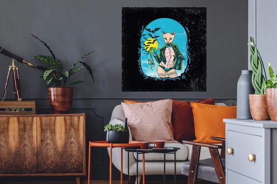 Stickers muraux - Vintage - Chat - Chapeau - 50x50 cm - Film adhésif