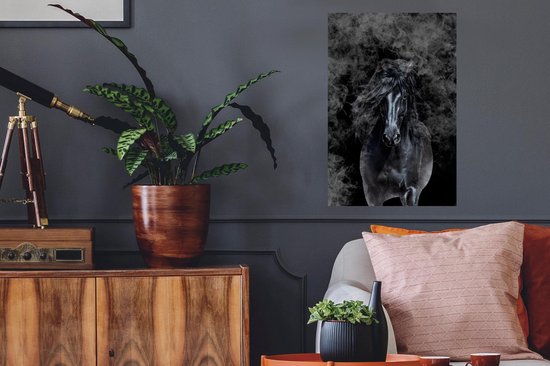 Muurstickers - Sticker Folie - Paard - Zwart - Rook - 40x60 cm - Plakfolie - Muurstickers Kinderkamer - Zelfklevend Behang - Zelfklevend behangpapier - Stickerfolie