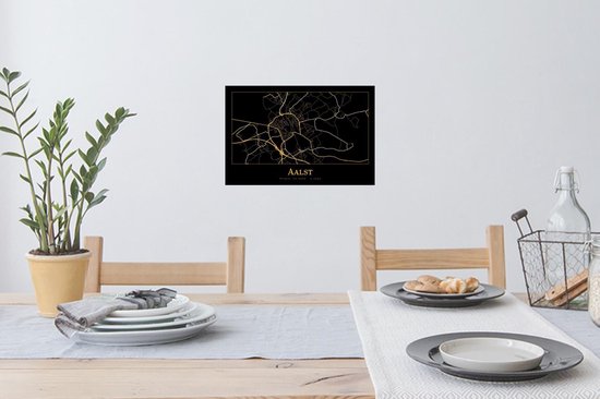 Stickers muraux - Carte - Alost - Zwart - Or - 30x20 cm - Feuille adhésive