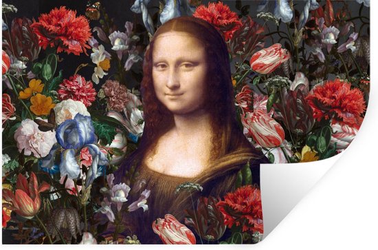 Muurstickers - Sticker Folie - Mona Lisa - Leonardo da Vinci - Bloemen - 90x60 cm - Plakfolie - Muurstickers Kinderkamer - Zelfklevend Behang - Zelfklevend behangpapier - Stickerfolie
