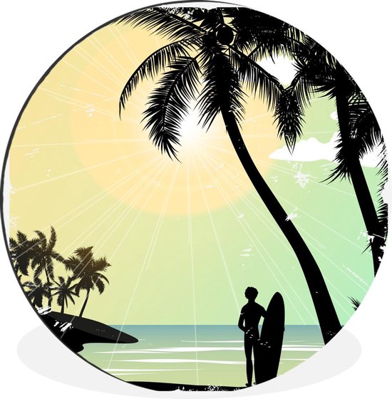 WallCircle - Tableau - Plage Soleil Palmier Surf - Multicolore - 30 X 30 Cm
