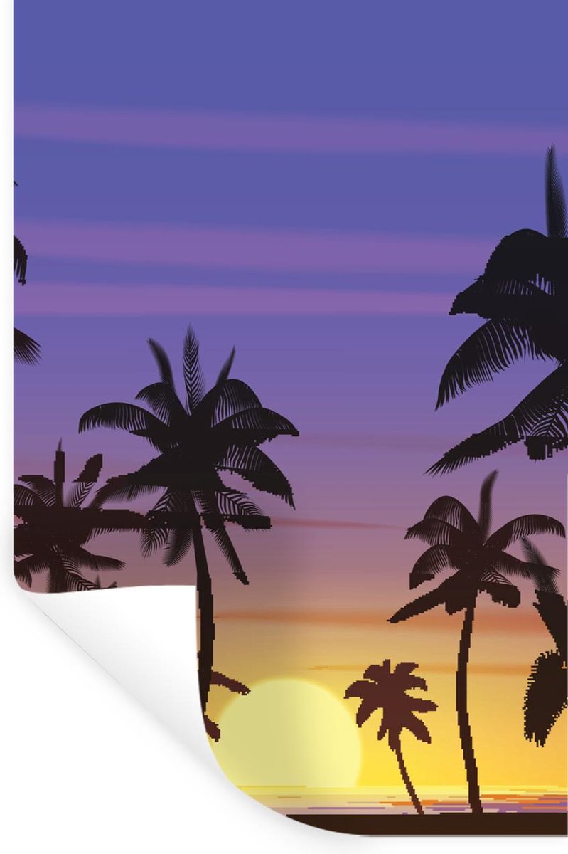 Muurstickers - Sticker Folie - Zon - Palmboom - Zee - 80x120 cm - Plakfolie - Muurstickers