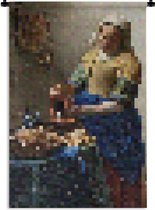Wandkleed - Wanddoek - Het Melkmeisje - Johannes Vermeer - Pixel - 90x135 cm - Wandtapijt