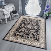 Tapiso Dubai Vloerkleed Woonkamer Slaapkamer Zwart Antraciet Beige Creme Klassiek Oriental Bloemen Design Interieur Woonsfeer Duurzaam Hoogwaardig Tapijt Maat - 60x100