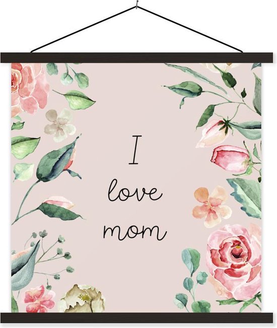 Porte-affiche avec affiche - Affiche scolaire - Citations - J'aime maman - Maman - Proverbes - 120x120 cm - Lattes noires