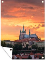 Muurdecoratie buiten Praag - Zon - Toren - 120x160 cm - Tuindoek - Buitenposter