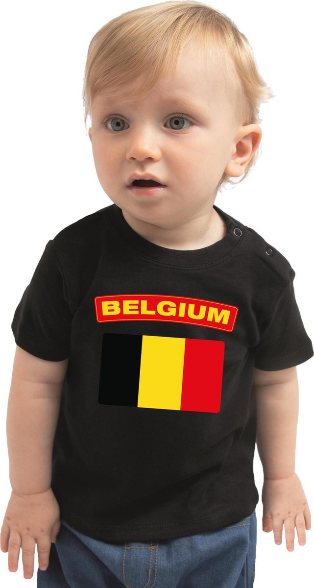 Belgium baby shirt met vlag zwart jongens en meisjes - Kraamcadeau - Babykleding - Belgie landen t-shirt 74