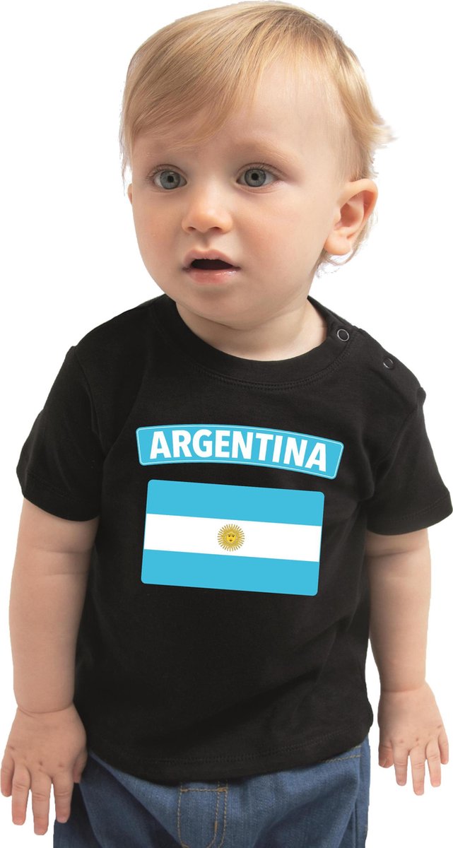 Argentina baby shirt met vlag zwart jongens en meisjes - Kraamcadeau - Babykleding - Argentinie landen t-shirt 68