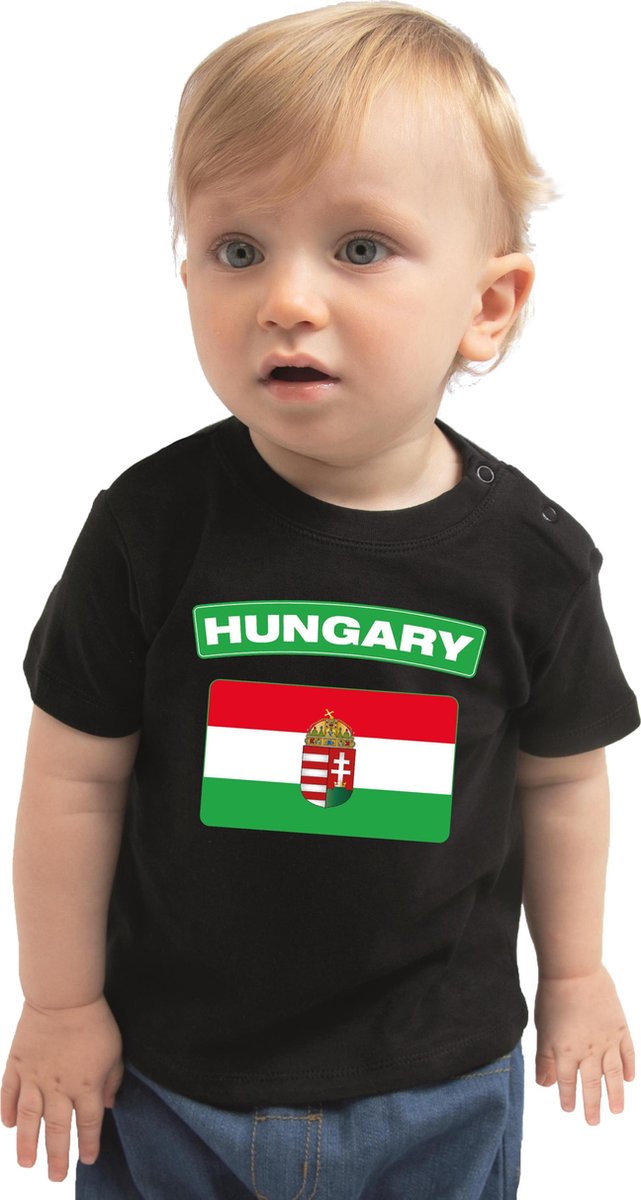 Hungary baby shirt met vlag zwart jongens en meisjes - Kraamcadeau - Babykleding - Hongarije landen t-shirt 68