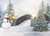 muurdecoratie Sneeuwpop led 20 x 15 cm canvas wit