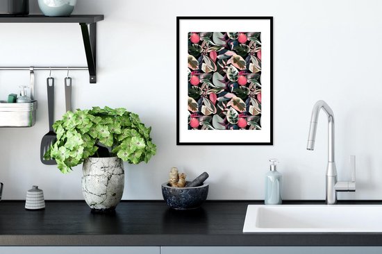 Fotolijst incl. Poster - Tropisch - Roze - Bladeren - 30x40 cm - Posterlijst
