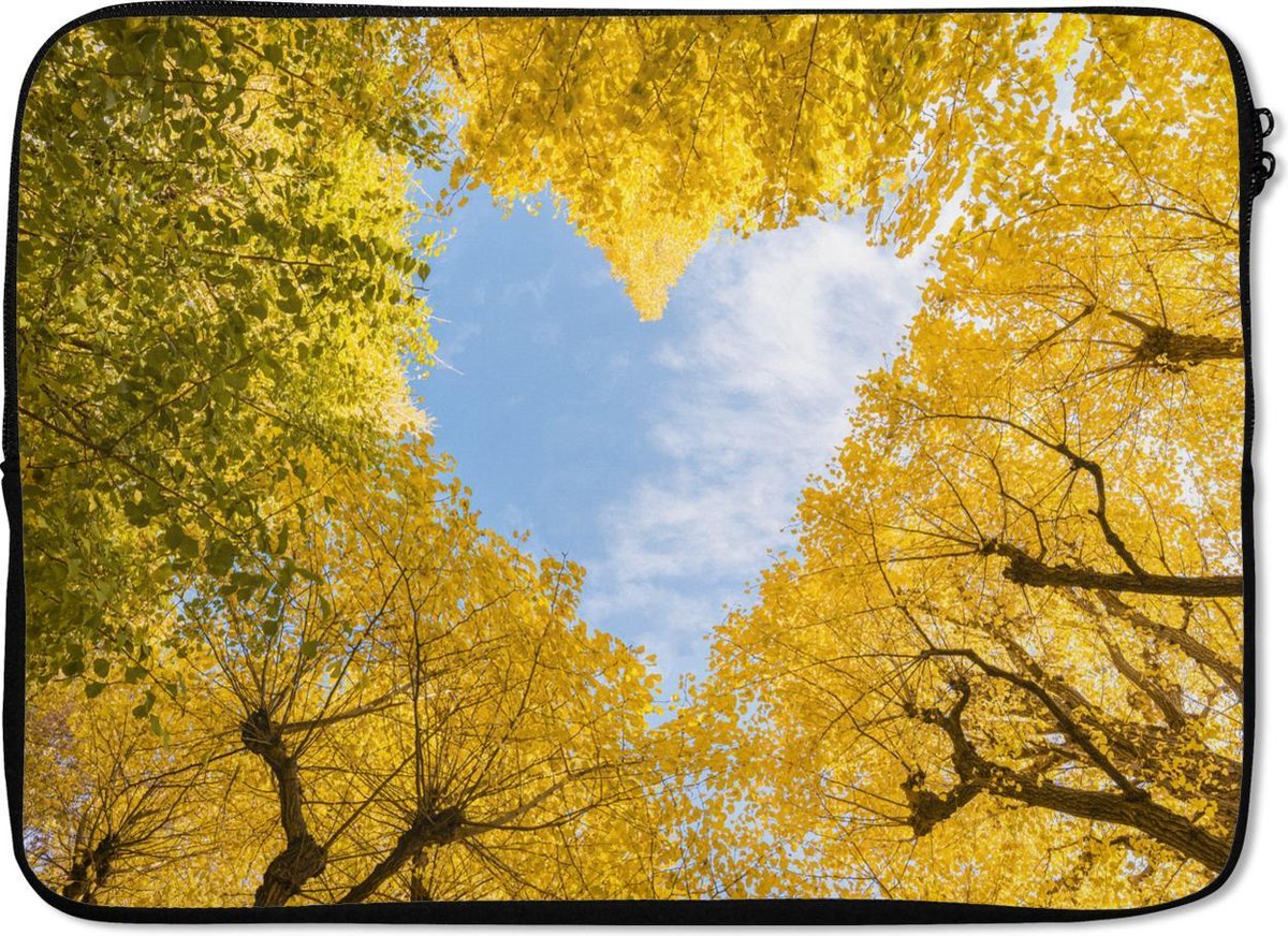 Laptophoes 13 inch - Bomen - Hart - Geel - Lucht - Laptop sleeve - Binnenmaat 32x22,5 cm - Zwarte achterkant