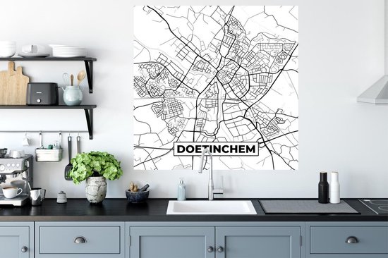 Muurstickers - Sticker Folie - Kaart - Doetinchem - Zwart - Wit - 100x100 cm - Plakfolie - Muurstickers Kinderkamer - Zelfklevend Behang XXL - Zelfklevend behangpapier - Stickerfolie